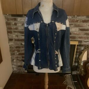 Andrea Isabella Women’s jean jacket vintage with leather details and studs